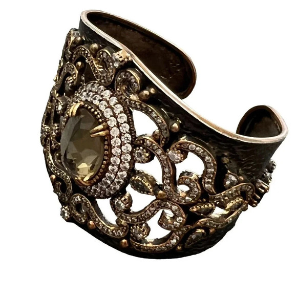 Designer Handcrafted Oxidized Sterling Silver Crystal Embellished Cuff - Picture 6 of 11